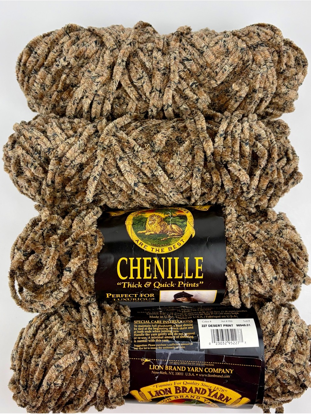 Lion Brand Chenille Thick & Quick Yarn Desert Print 4 Skeins / 17.2 oz Made USA